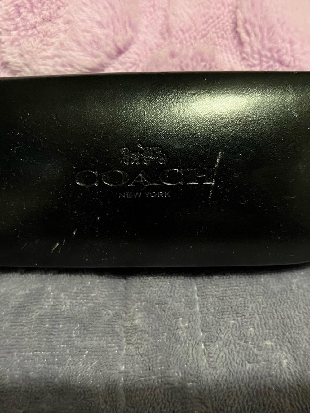 Coach Black Leather Eyewear Case with Embossed Logo.